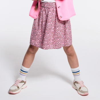 تنورة وردية اللون انسيابية مطبوع عليها صورة فهد، للفتيات